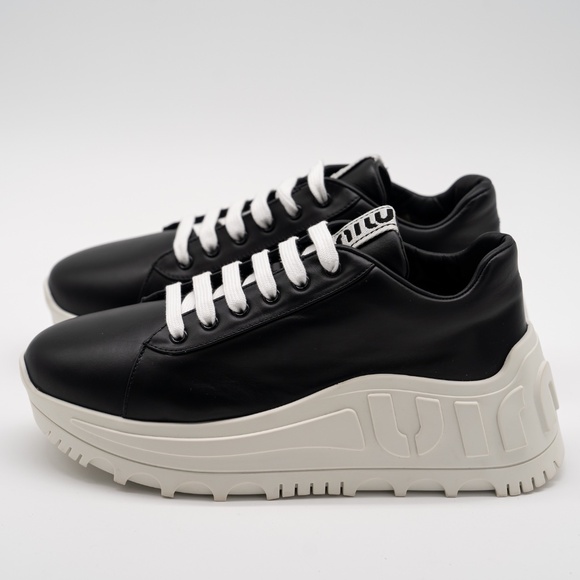 size 40eu 10 US Miu Miu Logo Platform Sneakers Black White - Picture 4 of 16
